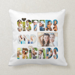 Coussin SOEURS ET AMIS Photo Collage en lettres