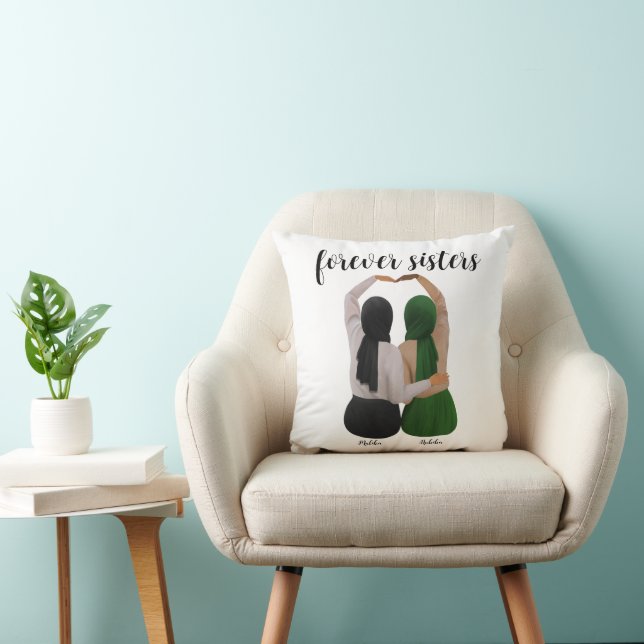 Coussin Soeurs Forever Cadeau Hijabi personnalisé (Chaise)