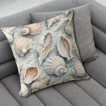 Soft Blue Coastal Seashell Watercolor