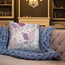 Coussin Soft Pink and Purple Lilac Floral Pattern