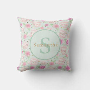 Coussin Soirée Tea vert à la menthe Monogramme personnalis