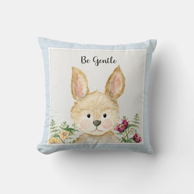 Coussin Sois douce Boy Bunny Aquarelle Bois Animal Art (Recto)