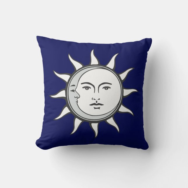 Coussin Soleil blanc et lune d'argent sur l'oreiller à lan (Recto)