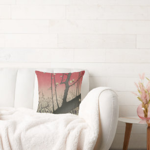 Coussin soleil couchant japonais pruniers arbres