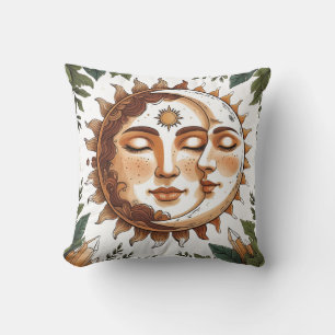 Coussin soleil et lune Boho / Style esthétique, tons terre
