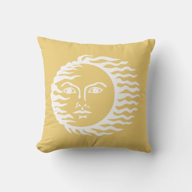 Coussin Soleil Humain Visage Mustard Jaune (Recto)