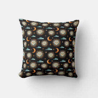 Coussin Soleil- lune- Nuages- Maya- Style noir