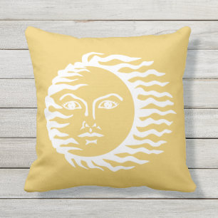 Coussin Soleil Visage Humain Jaune Moutarde