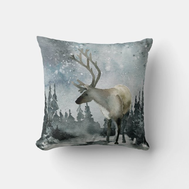 Coussin Solstice d'hiver Forêt de bois Cerf Thé Pi (Recto)