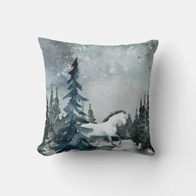Coussin Solstice d'hiver Forêt de bois Cheval blanc (Recto)