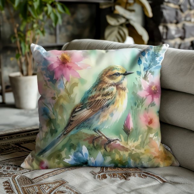 Coussin Songbird Melody Graceful Bird & Floral Elegance (Créateur téléchargé)
