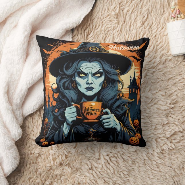Coussin Sorcière avec une potion sur la nuit d'Halloween (Couverture)