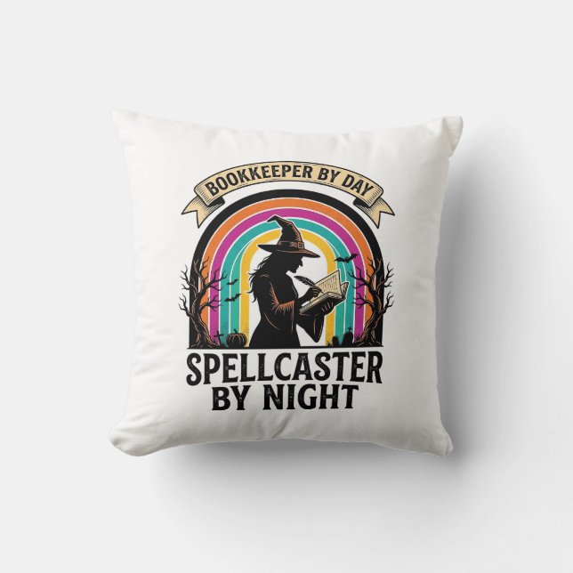Coussin Sorcière Comptable Rétro Halloween Comptabilité De (Recto)