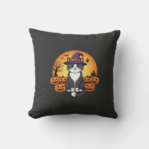 Coussin Sorcière de Halloween Chat Citrouille Lune Dessin_