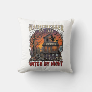 Coussin Sorcière de Nuit de Coiffeur Halloween Salon Crâne