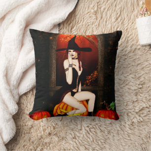 Coussin Sorcière du trône citrouille