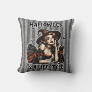 Coussin Sorcière Halloween vintage à la broche à deux face
