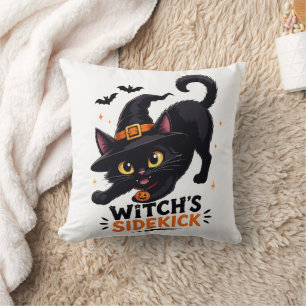 Coussin Sorcière Mignonne et son Chat Noir Compagnon Hallo
