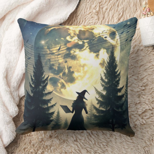 Coussin Sorcière sous Pleine lune Nuit enchantée (Couverture)