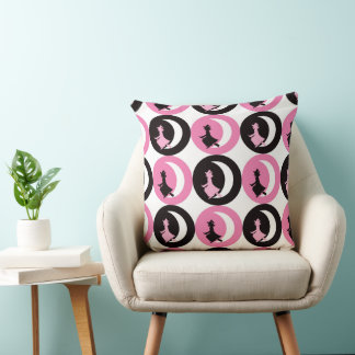 COUSSIN SORCIÈRES D'HALLOWEEN ROSE NOIR ET BLANC