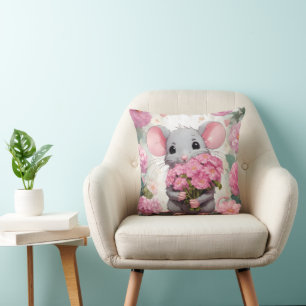 Coussin Souris Aux Fleurs Roses
