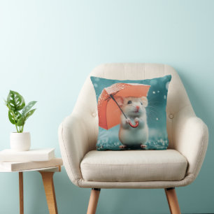 Coussin Souris avec parapluie dans la pluie : belle scène