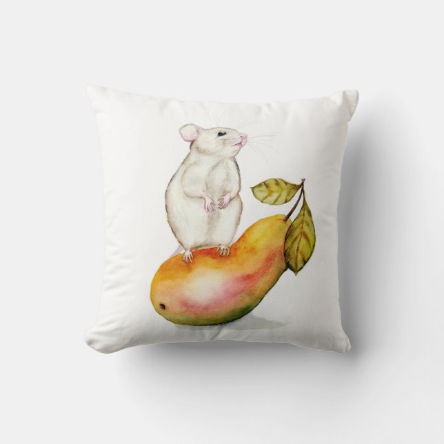 Coussin Souris charmante sur une poire (Recto)
