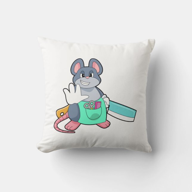 Coussin Souris comme coiffeur avec ciseaux et comble (Recto)