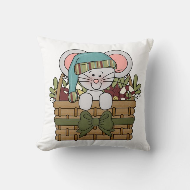 Coussin Souris de Noël dans le panier (Recto)