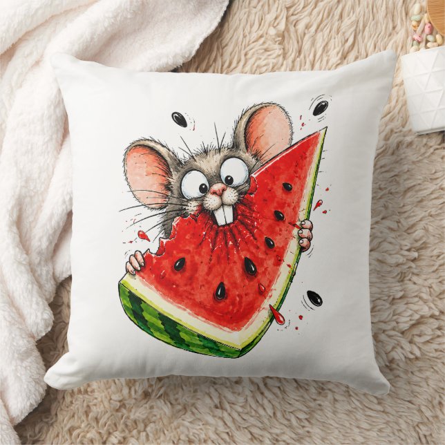 Coussin Souris joyeuse mange pastèque (Couverture)