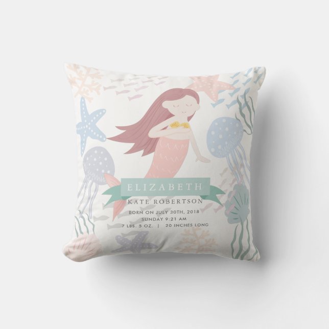 Coussin Sous la mer Sirène de bébé statistiques de naissan (Recto)