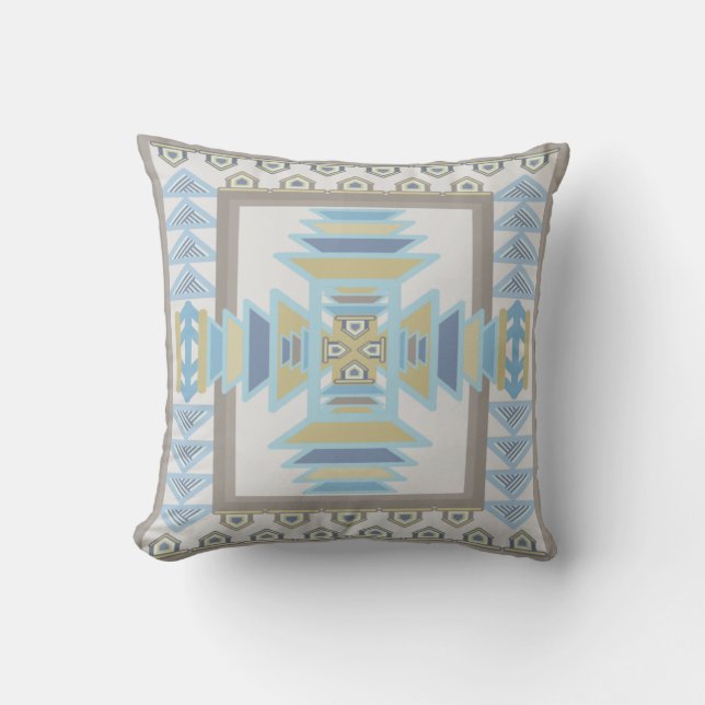 Coussin Southwest Blues Indian Blanche Art Design (Recto)