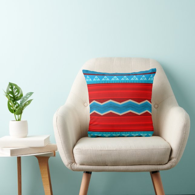Coussin Southwest River Canyon Rouge et Turquoise 16po (Chaise)