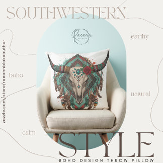 Coussin Southwestern Boho Design Bull Skull Throw Pillow