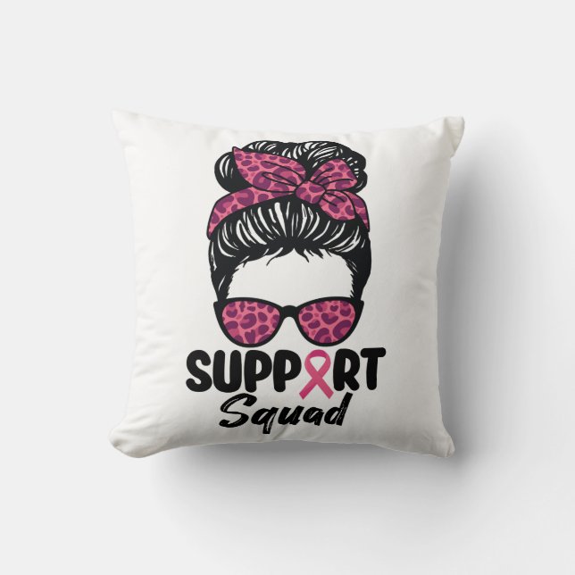 Coussin Soutien Squad Messy Bun Pink Warrior Cancer du sei (Recto)