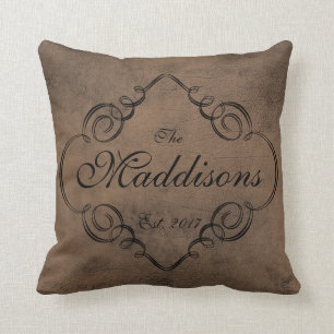 Coussin Souvenir simili cuir de mariage de monogramme