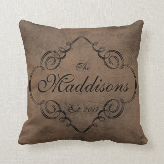 Coussin Souvenir simili cuir de mariage de monogramme