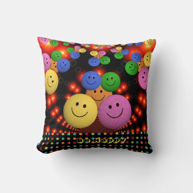 Coussin Soyez heureux émoticônes émoticônes personnalisées (Recto)