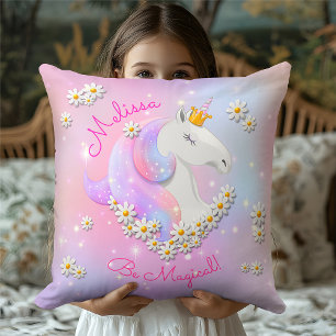 Coussin Soyez magique rose et Lilac Unicorn Fleurs et étoi