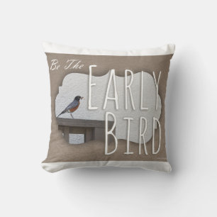 Coussin Soyez une photo motivationnelle d'oiseaux précoces