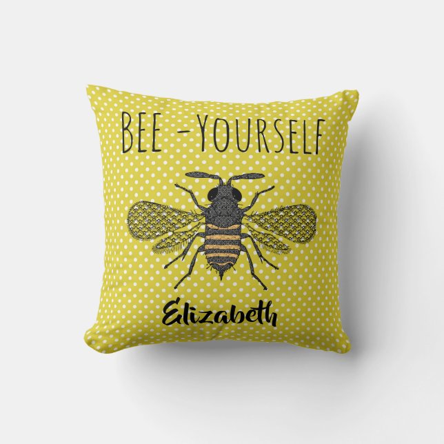 Coussin Soyez Vous-Même Motif À Points Jaunes Tendance NOM (Recto)