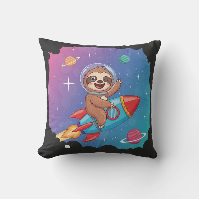 Coussin Space Sloth on Rocket – Dreamy Slow Cartoon Vector (Recto)