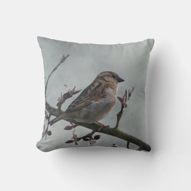 Coussin Sparrow on Branch (Recto)