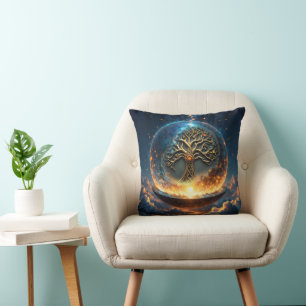 Coussin Sphère de Vie – L'Arbre du Monde Doré.