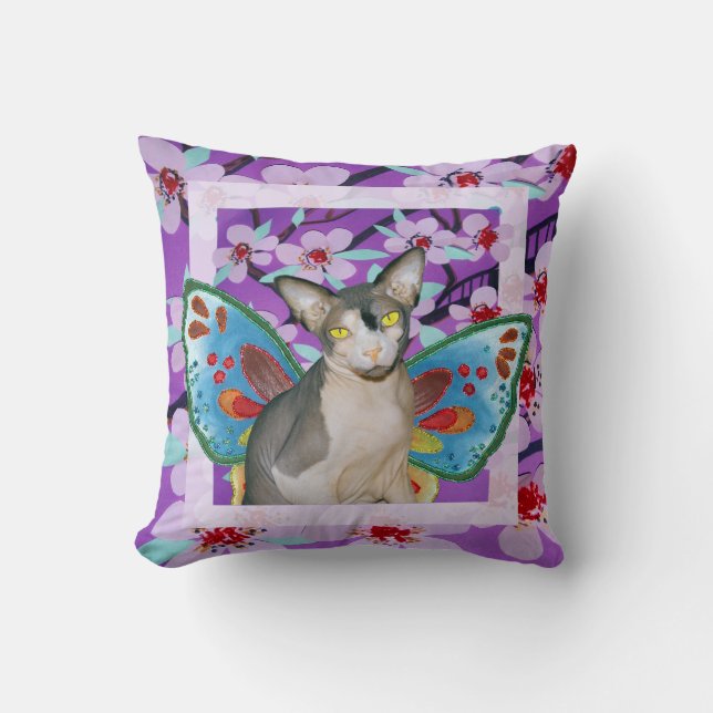 Coussin Sphynx Chat Ninja Fée Purple Fleur (Recto)