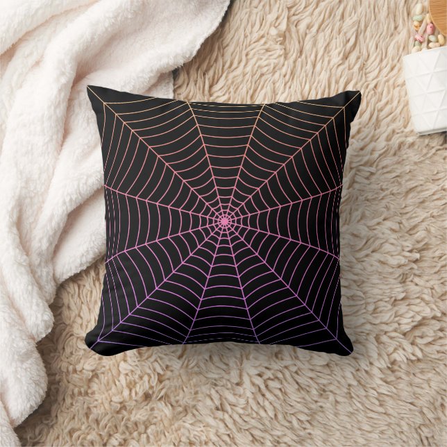Coussin Spider web noir violet orange Halloween motif S (Couverture)