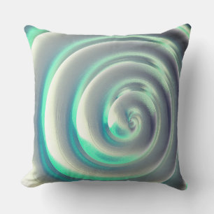 Coussin Spirale d'argent géant et d'aquamarine sur blanc