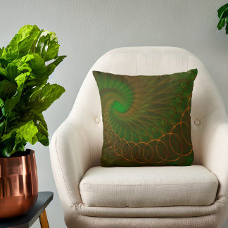 Coussin Spirale orange sur Fractale verte