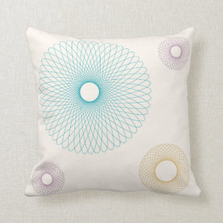 Coussin Spirograph de turquoise, jaune et rose vintage