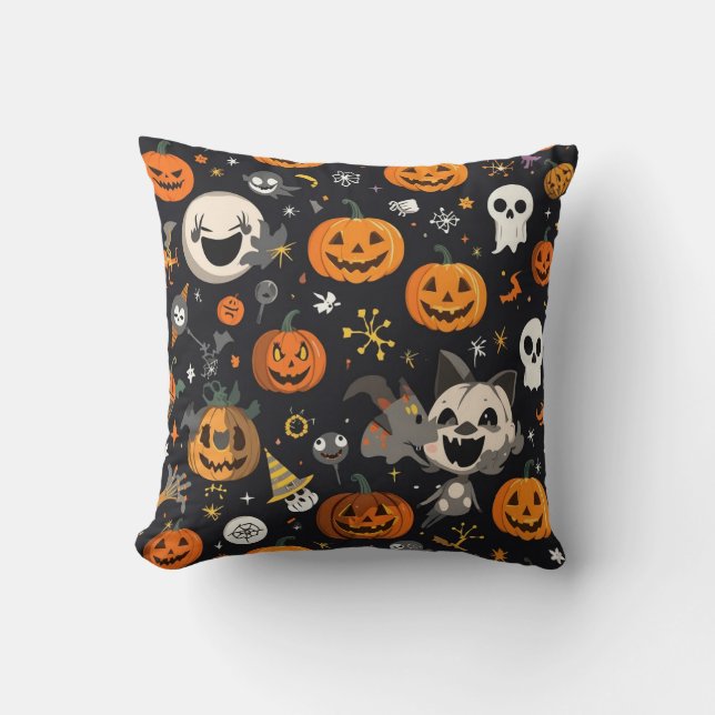 Coussin Spooky & Cute Jack-O'-Lantern Pattern Premium Thro (Recto)